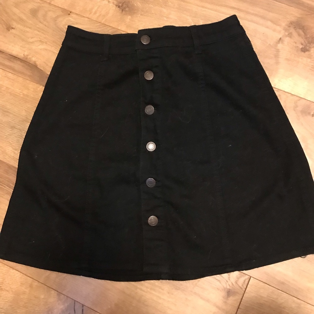 Button down black denim skirt